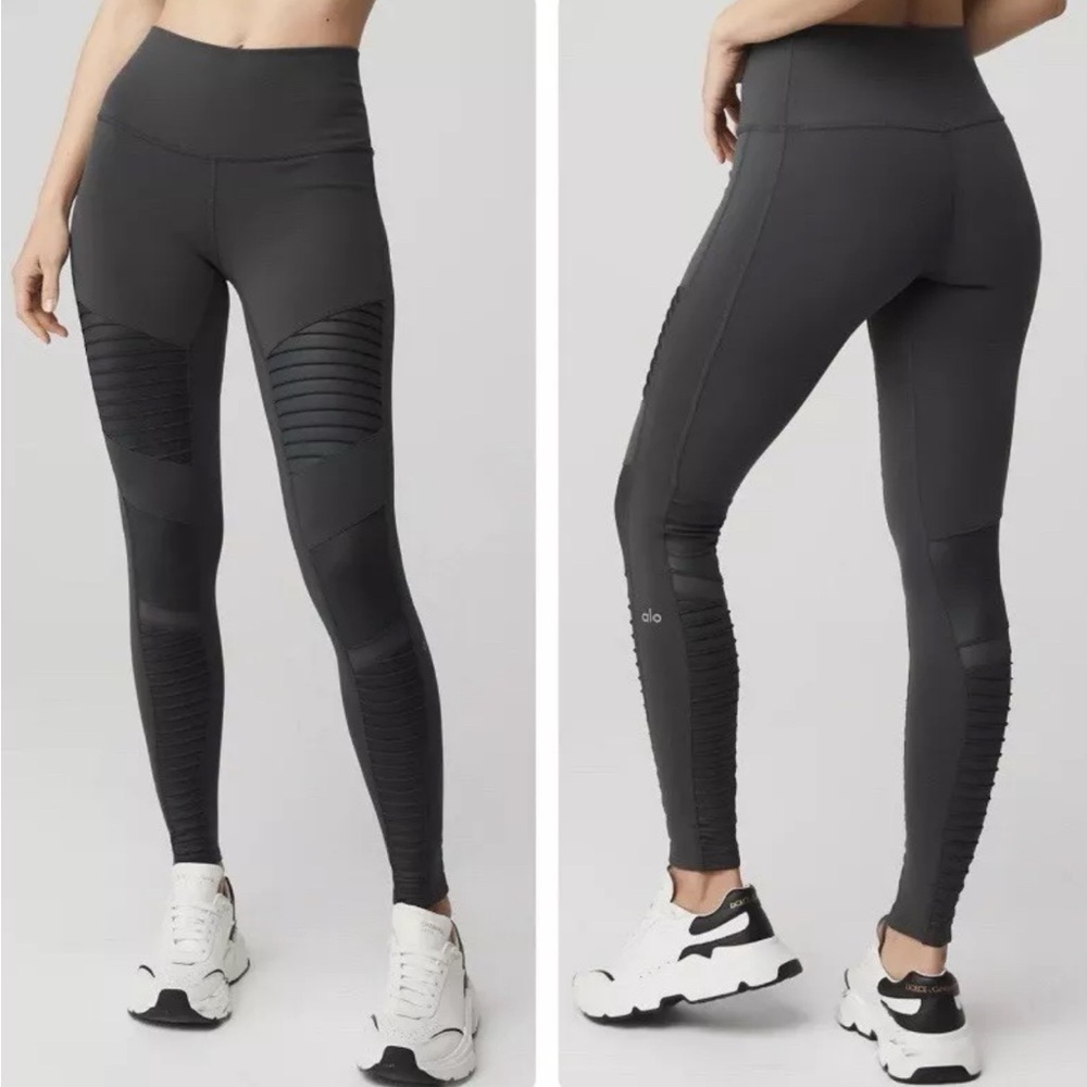 Alo Yoga Moto Leggings Women’s Size Small Black Ribbed High Waist Activewear